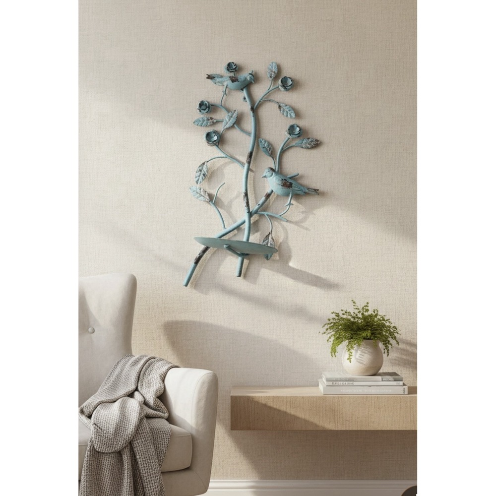Paradise Treasure Trove Distressed Blue Metal Candle Holder Wall Sconce Shabby